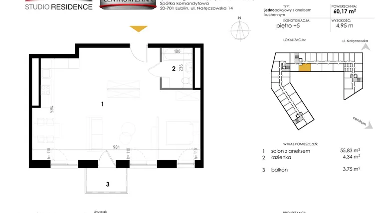 Rzut - Mieszkanie na sprzedaż 5 pokoi o powierzchni 120,34 m² - numer 200 w Studio Residence
