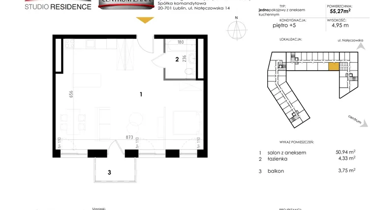 Rzut - Mieszkanie na sprzedaż 4 pokoje o powierzchni 110,54 m² - numer 210 w Studio Residence