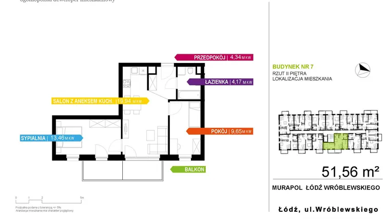 Rzut - Mieszkanie na sprzedaż 3 pokoje o powierzchni 51,56 m² - numer 7A.2.12 w Murapol Nowa Przędzalnia