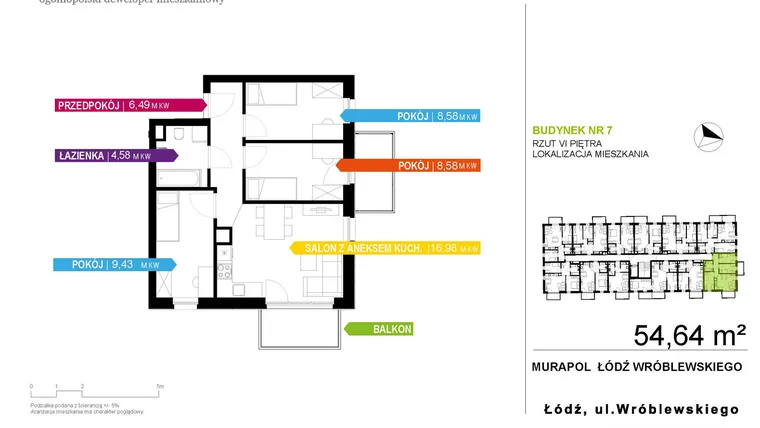 Rzut - Mieszkanie na sprzedaż 4 pokoje o powierzchni 54,64 m² - numer 7A.6.10 w Murapol Nowa Przędzalnia