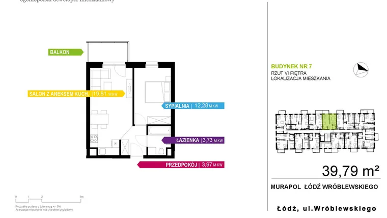Rzut - Mieszkanie na sprzedaż 2 pokoje o powierzchni 39,79 m² - numer 7A.6.7 w Murapol Nowa Przędzalnia