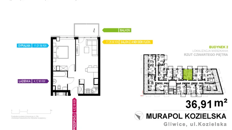 Rzut - Mieszkanie na sprzedaż 2 pokoje o powierzchni 36,91 m² - numer 2.4.8 w Murapol Osiedle Parkowe