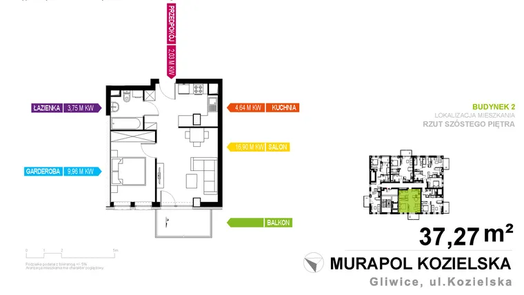 Rzut - Mieszkanie na sprzedaż 1 pokój o powierzchni 37,27 m² - numer 2.6.5 w Murapol Osiedle Parkowe