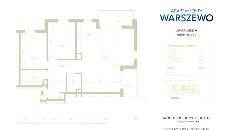 Rzut - Mieszkanie na sprzedaż 3 pokoje o powierzchni 82,09 m² - numer 9 w Apartamenty 101 Warszewo