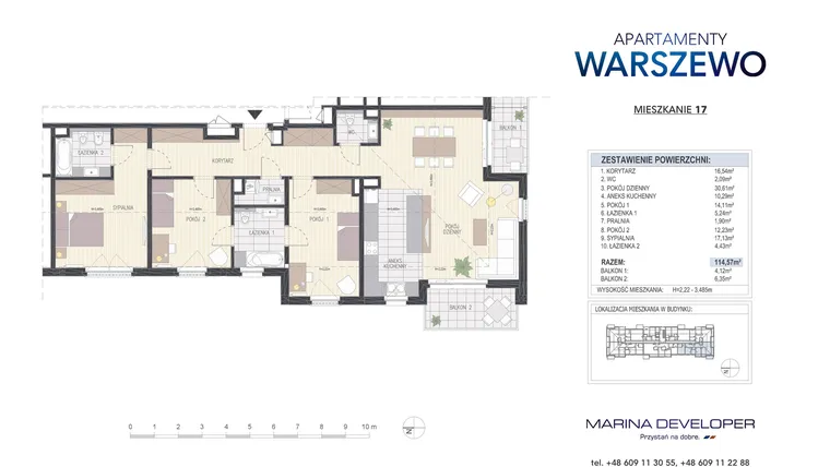 Rzut - Mieszkanie na sprzedaż 4 pokoje o powierzchni 114,57 m² - numer 17 w Apartamenty 101 Warszewo