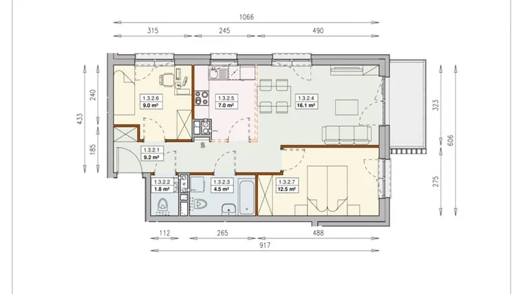 Rzut - Mieszkanie na sprzedaż 3 pokoje o powierzchni 60,2 m² - numer M33 1/3/2/3k w Olimpia Port