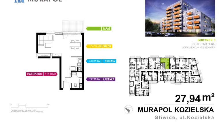 Rzut - Mieszkanie na sprzedaż 1 pokój o powierzchni 27,94 m² - numer 3.0.1 w Murapol Osiedle Parkowe