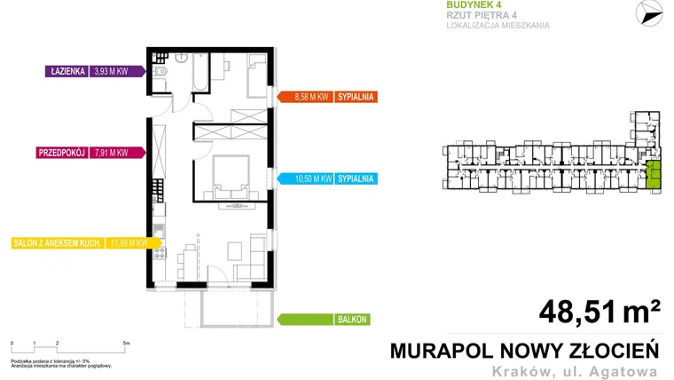 Rzut - Mieszkanie na sprzedaż 3 pokoje o powierzchni 48,51 m² - numer 4.A.4.03 w Murapol Nowy Złocień