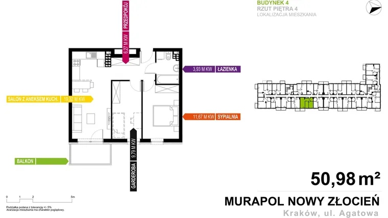 Rzut - Mieszkanie na sprzedaż 2 pokoje o powierzchni 50,98 m² - numer 4.B.4.05 w Murapol Nowy Złocień