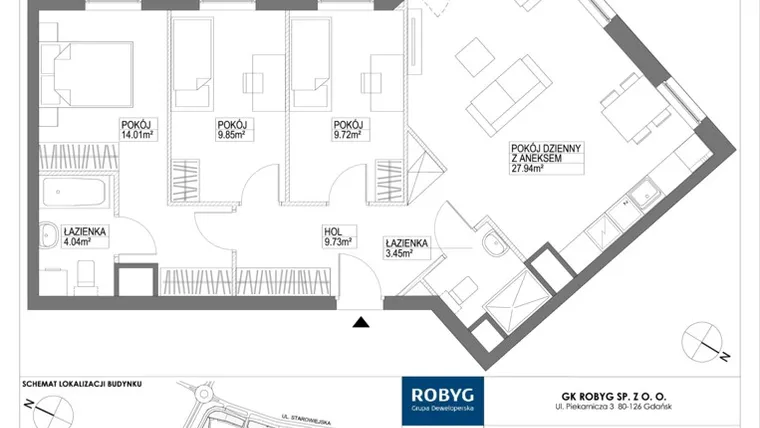 Rzut - Mieszkanie na sprzedaż 4 pokoje o powierzchni 81,1 m² - numer G1.1M06 w Nowa Letnica