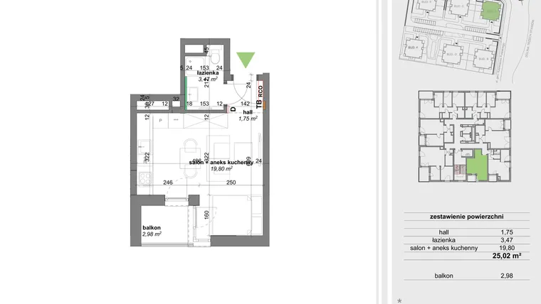 Rzut - Mieszkanie na sprzedaż 2 pokoje o powierzchni 25,02 m² - numer A.4.7 w Park Przy Stawach