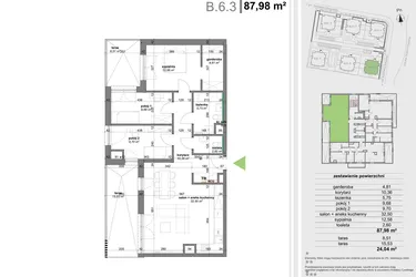 Rzut - Mieszkanie na sprzedaż 4 pokoje o powierzchni 87,16 m² - numer B.6.3 w Park Przy Stawach