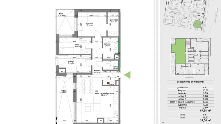 Rzut - Mieszkanie na sprzedaż 4 pokoje o powierzchni 87,16 m² - numer B.6.3 w Park Przy Stawach