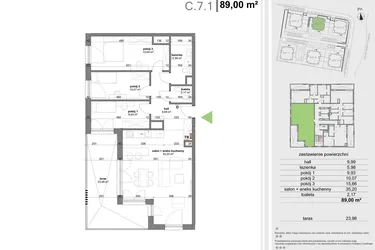 Rzut - Mieszkanie na sprzedaż 4 pokoje o powierzchni 87,63 m² - numer C.7.1 w Park Przy Stawach