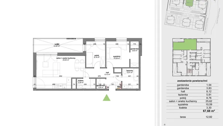 Rzut - Mieszkanie na sprzedaż 3 pokoje o powierzchni 66,85 m² - numer C.7.2 w Park Przy Stawach