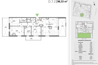 Rzut - Mieszkanie na sprzedaż 4 pokoje o powierzchni 95,3 m² - numer D.7.2 w Park Przy Stawach