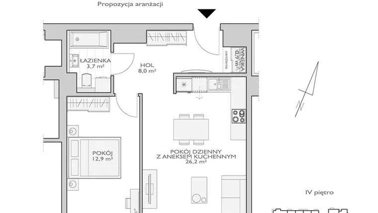 Rzut - Mieszkanie na sprzedaż 2 pokoje o powierzchni 53,2 m² - numer G/H/11/50 w Garnizon