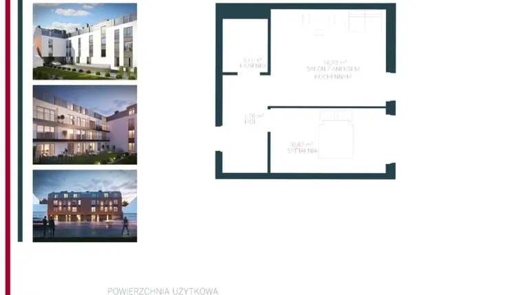 Rzut - Mieszkanie na sprzedaż 2 pokoje o powierzchni 37,09 m² - numer M24 w Apartamenty 29
