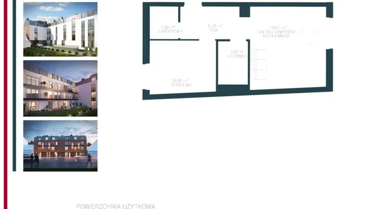 Rzut - Mieszkanie na sprzedaż 2 pokoje o powierzchni 43,97 m² - numer M 5 w Apartamenty 29