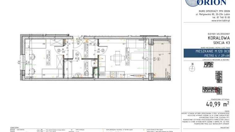 Rzut - Mieszkanie na sprzedaż 2 pokoje o powierzchni 40,99 m² - numer K3-120 w Koralowe Osiedle