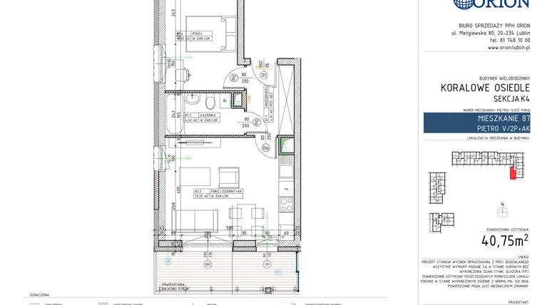 Rzut - Mieszkanie na sprzedaż 2 pokoje o powierzchni 40,75 m² - numer K4-87 w Koralowe Osiedle