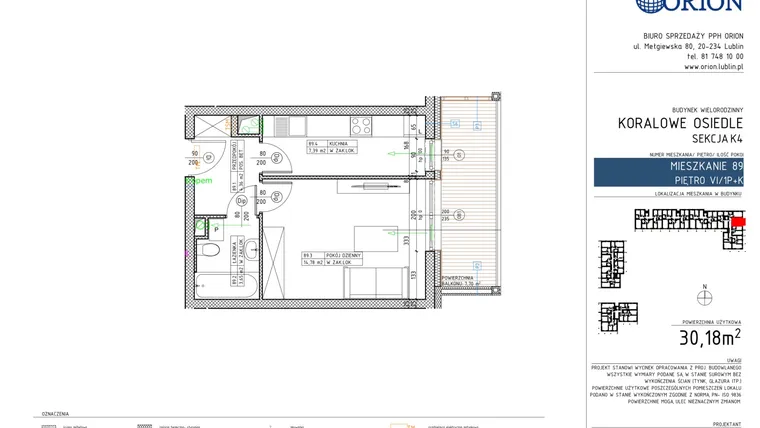 Rzut - Mieszkanie na sprzedaż 1 pokój o powierzchni 30,18 m² - numer K4-89 w Koralowe Osiedle