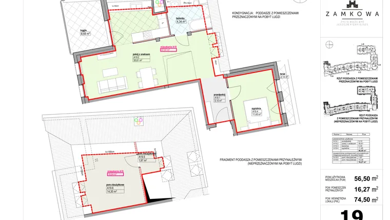Rzut - Mieszkanie na sprzedaż 3 pokoje o powierzchni 74,5 m² - numer A.19 w Kamienica Zamkowa