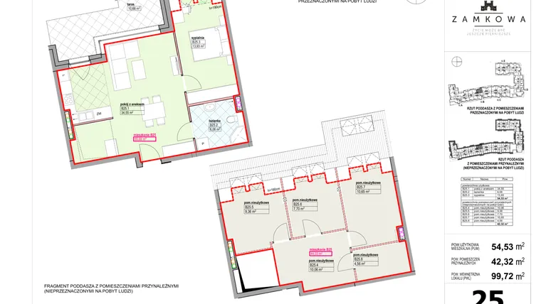 Rzut - Mieszkanie na sprzedaż 3 pokoje o powierzchni 96,85 m² - numer B.25 w Kamienica Zamkowa