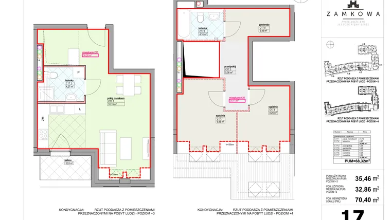 Rzut - Mieszkanie na sprzedaż 3 pokoje o powierzchni 68,32 m² - numer C.17 w Kamienica Zamkowa