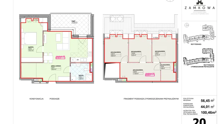 Rzut - Mieszkanie na sprzedaż 4 pokoje o powierzchni 100,46 m² - numer C.20 w Kamienica Zamkowa