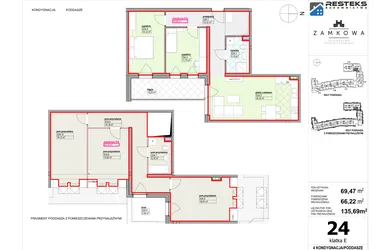 Rzut - Mieszkanie na sprzedaż 6 pokoi o powierzchni 135,69 m² - numer E.24 w Kamienica Zamkowa