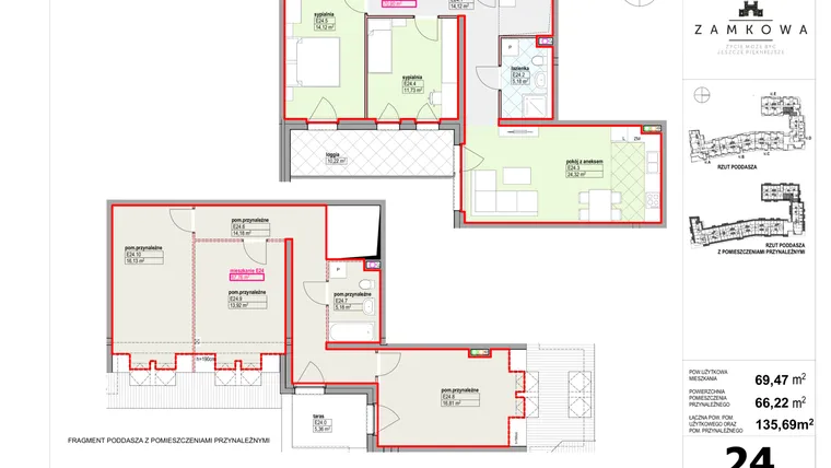 Rzut - Mieszkanie na sprzedaż 6 pokoi o powierzchni 135,69 m² - numer E.24 w Kamienica Zamkowa