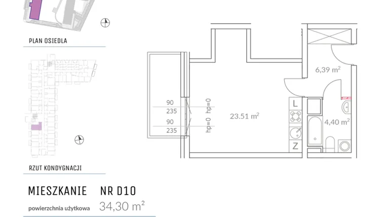 Rzut - Mieszkanie na sprzedaż 1 pokój o powierzchni 34,42 m² - numer D10 w Osiedle Impresja 2
