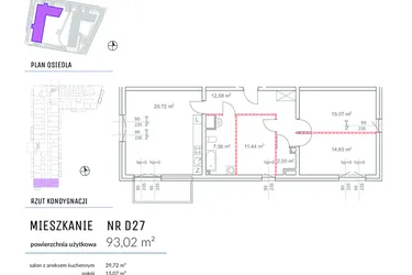 Rzut - Mieszkanie na sprzedaż 4 pokoje o powierzchni 93,02 m² - numer D27 w Osiedle Impresja 2
