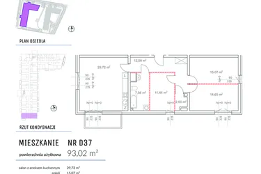 Rzut - Mieszkanie na sprzedaż 4 pokoje o powierzchni 93,02 m² - numer D37 w Osiedle Impresja 2