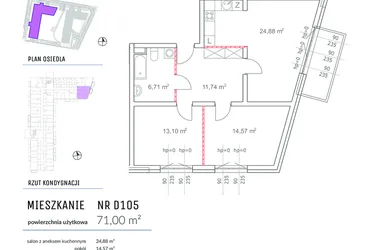 Rzut - Mieszkanie na sprzedaż 3 pokoje o powierzchni 71 m² - numer D105 w Osiedle Impresja 2