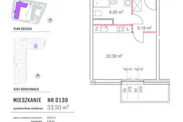 Rzut - Mieszkanie na sprzedaż 1 pokój o powierzchni 33,5 m² - numer D139 w Osiedle Impresja 2
