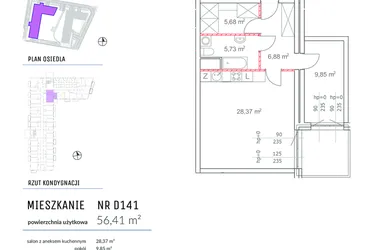 Rzut - Mieszkanie na sprzedaż 2 pokoje o powierzchni 56,41 m² - numer D141 w Osiedle Impresja 2