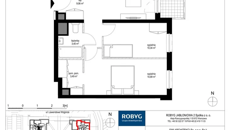 Rzut - Mieszkanie na sprzedaż 3 pokoje o powierzchni 69,83 m² - numer G2.6M04 w Stacja Nowy Gdańsk