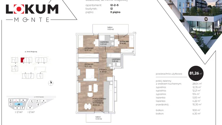 Rzut - Mieszkanie na sprzedaż 4 pokoje o powierzchni 81,26 m² - numer I2-2-5 w Lokum Monte
