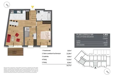 Rzut - Mieszkanie na sprzedaż 3 pokoje o powierzchni 55,45 m² - numer K2.1.M3 w Nyska Residence
