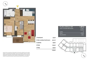 Rzut - Mieszkanie na sprzedaż 3 pokoje o powierzchni 56,2 m² - numer K2.1.M13 w Nyska Residence