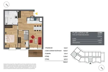 Rzut - Mieszkanie na sprzedaż 3 pokoje o powierzchni 59,13 m² - numer K2.2.M4 w Nyska Residence