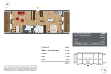 Rzut - Mieszkanie na sprzedaż 3 pokoje o powierzchni 69,23 m² - numer K3.2.M3 w Nyska Residence