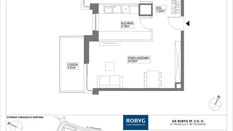 Rzut - Mieszkanie na sprzedaż 2 pokoje o powierzchni 51,86 m² - numer H1.9M05 w Nowa Letnica