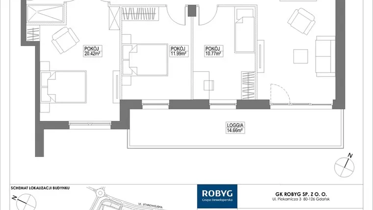 Rzut - Mieszkanie na sprzedaż 4 pokoje o powierzchni 97,86 m² - numer H1.7M01 w Nowa Letnica