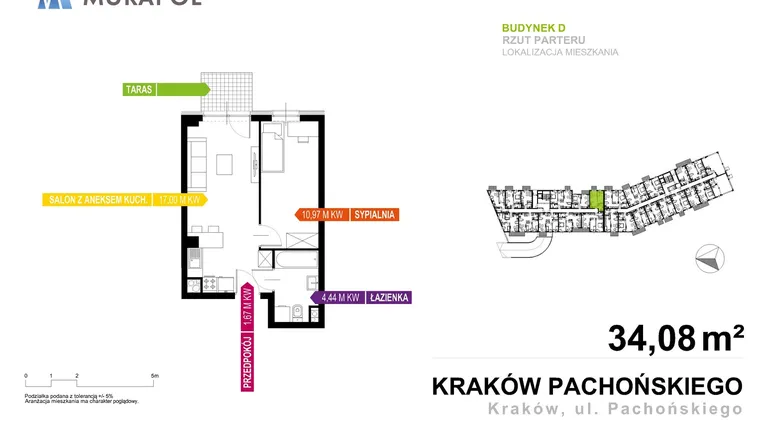 Rzut - Mieszkanie na sprzedaż 2 pokoje o powierzchni 34,08 m² - numer D1.0.03 w Murapol Parki Krakowa