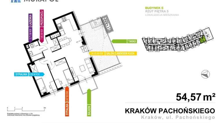 Rzut - Mieszkanie na sprzedaż 3 pokoje o powierzchni 54,91 m² - numer E2.5.02 w Murapol Parki Krakowa