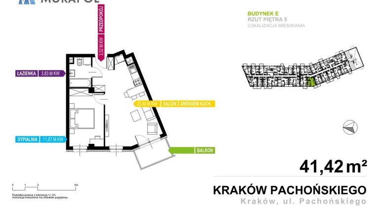 Rzut - Mieszkanie na sprzedaż 2 pokoje o powierzchni 41,42 m² - numer E2.5.07 w Murapol Parki Krakowa
