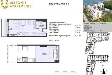Rzut - Mieszkanie na sprzedaż 1 pokój o powierzchni 49,78 m² - numer 3.6 w Ustronie Apartments 20 m od plaży